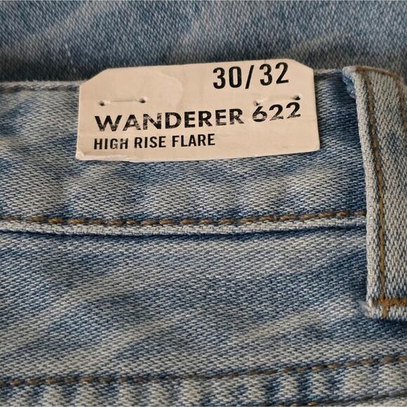 Wrangler Light Blue Meow Laser Tiger Print Wanderer Flare Jeans Size 30 x 32 New - Picture 15 of 16